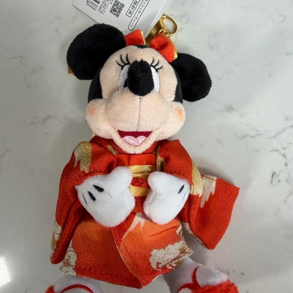 Disney Japan Minnie Mouse Kimono Plush Keychain Japan Original NWT 8"